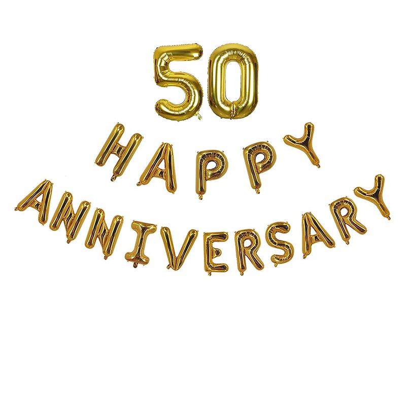 50th Anniversary Gold Foil Letters Balloons combo kit