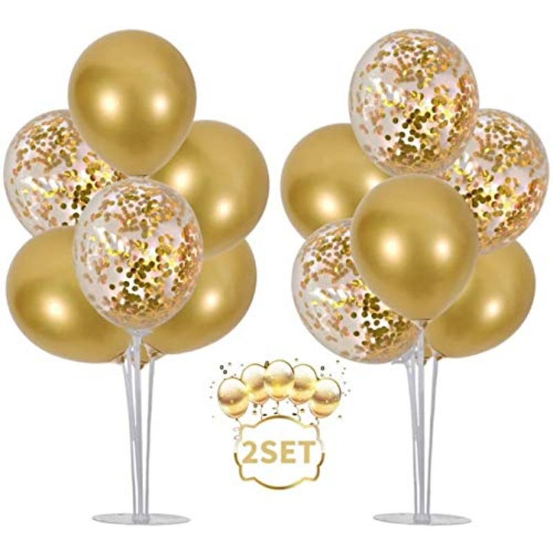 Balloons Stand KIT Table Decorations, 2 Set with 16 PCS Balloons and Confetti Balloons (Golden)