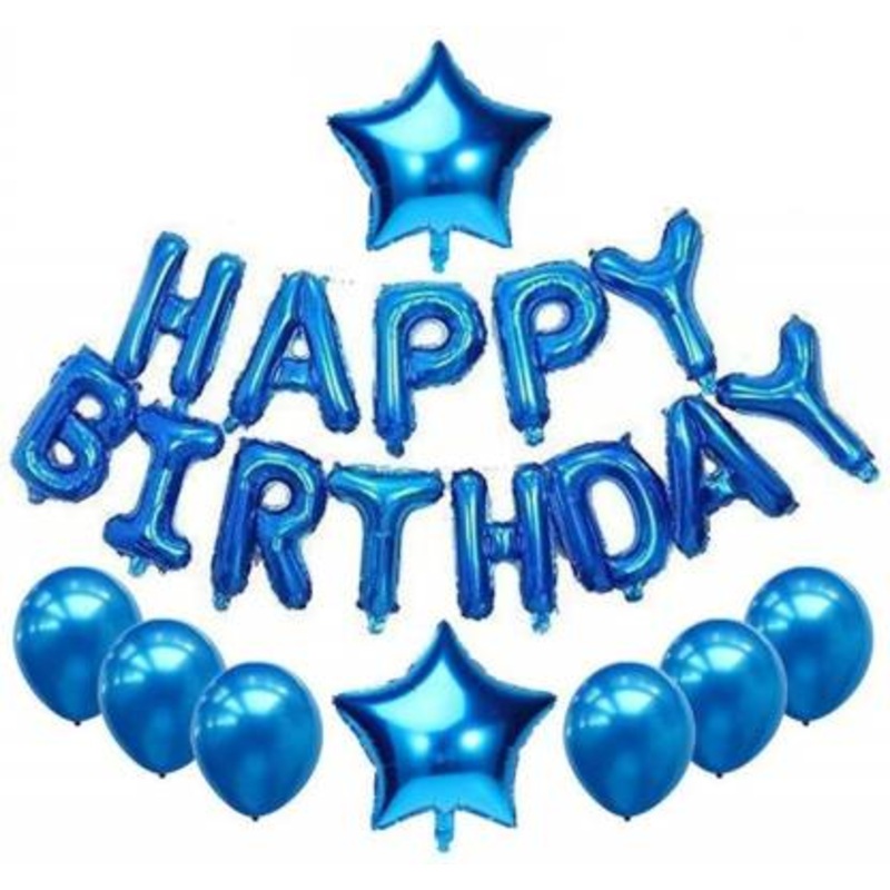 Birthday Decorations - Happy Birthday Banner Blue ,Stars Blue And Metallic Blue Balloons