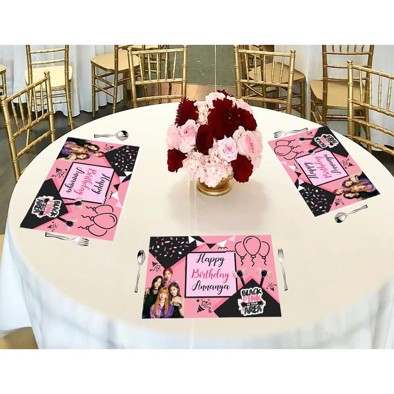 Black Pink Theme Birthday Table Mats for Decoration