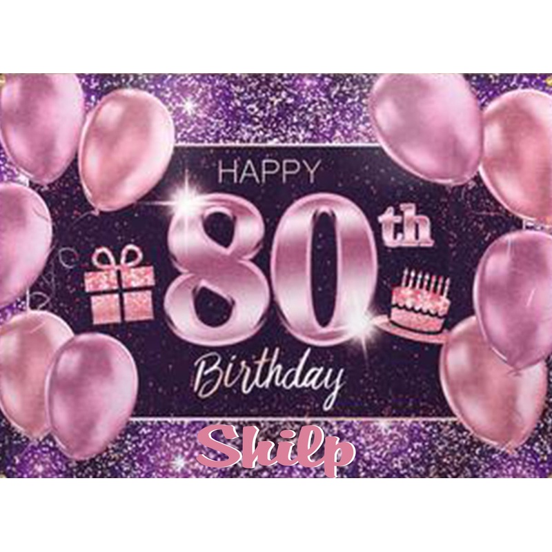 Personalize 80th Birthday Purple Party Backdrop Banner