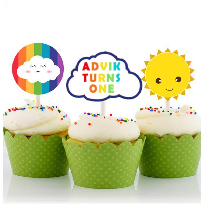 Rainbow Theme Birthday Party Cupcake Toppers for Decoration