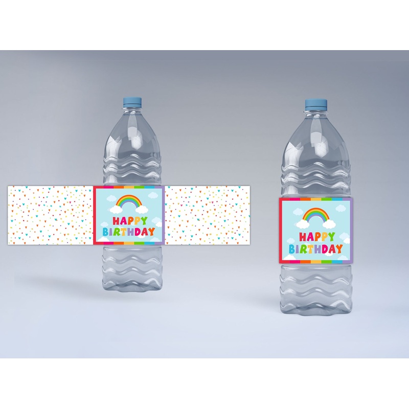 Rainbow Theme Birthday Party Water Bottle Labels