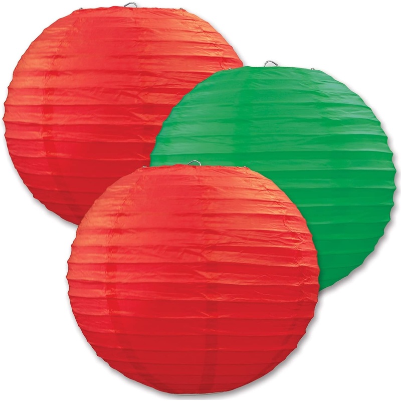 Red And Green Paper Lanterns -12"Inch Great For Birthday Parties, Christmas Party Or Baby Shower