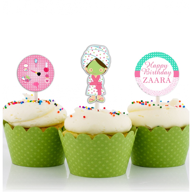 Spa Theme Birthday Party Cupcake Toppers for Decoration