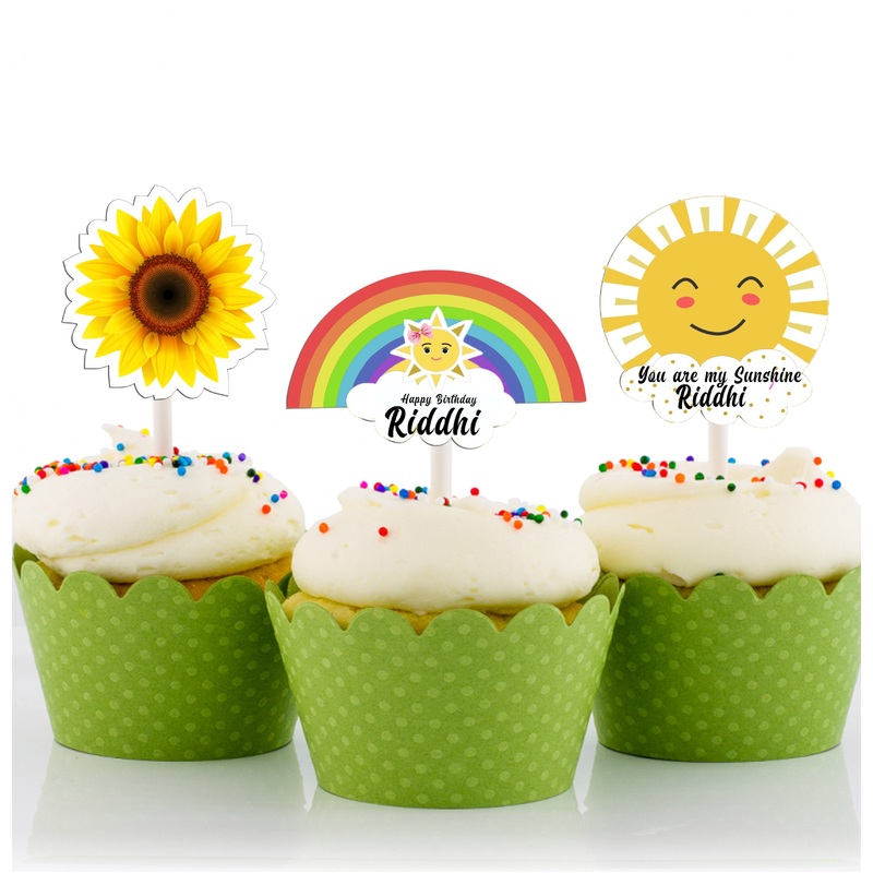 Sunshine Theme Birthday Party Cupcake Toppers for Decoration
