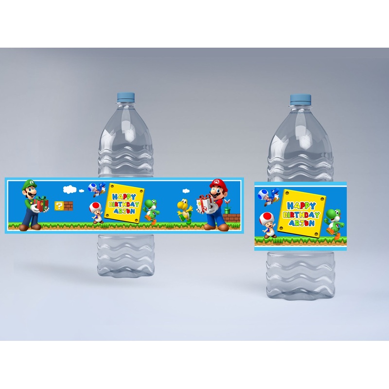 Super Mario Theme Birthday Party Water Bottle Labels