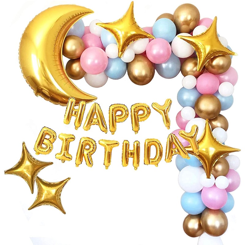 Twinkle Twinkle Little Star Birthday Party Decorations with Moon and Stars Balloon Garland Kit for Birthday Party