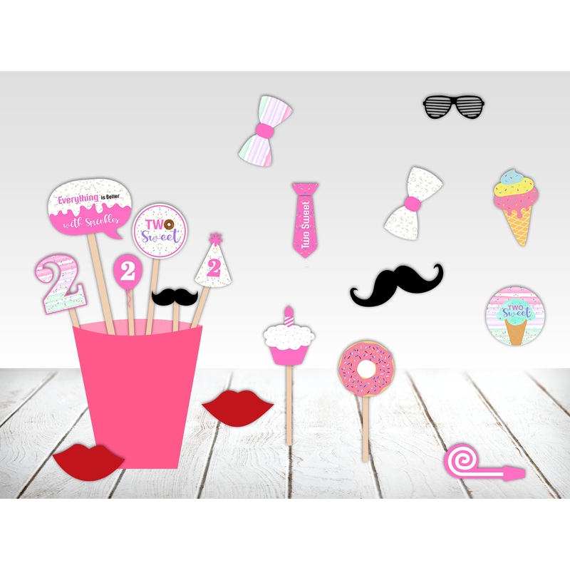 Two Sweet Theme Birthday Party Photo Booth Props Kit
