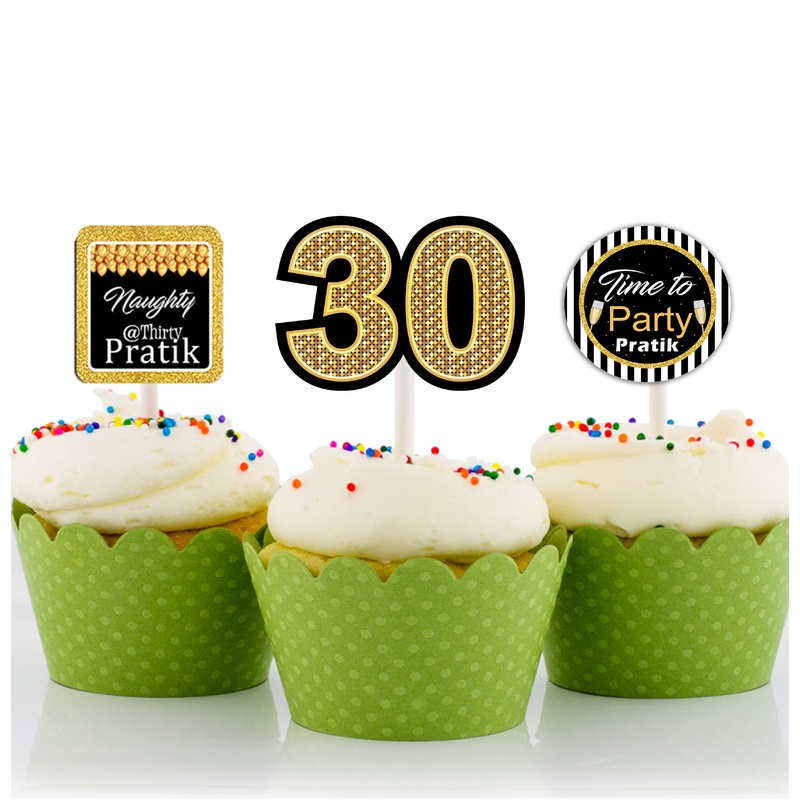 30th Birthday Party Cupcake Toppers for Decoration