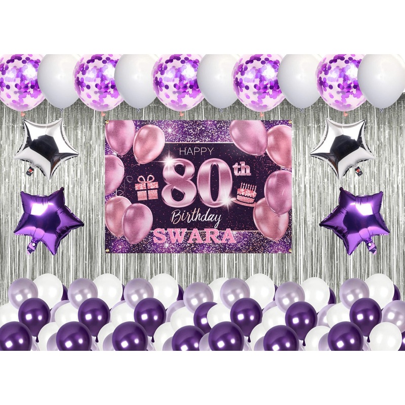 80th Birthday Curtain kit with four by four Backdrop