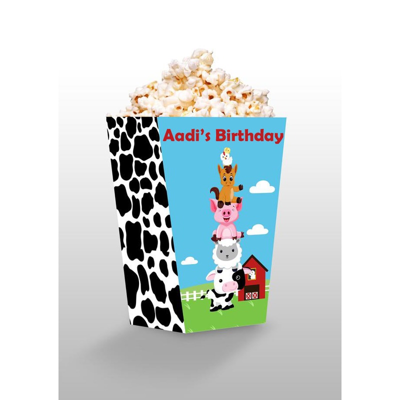 Barnyard  Farm Theme Popcorn Box - Birthday Decoration - Pack Of 10
