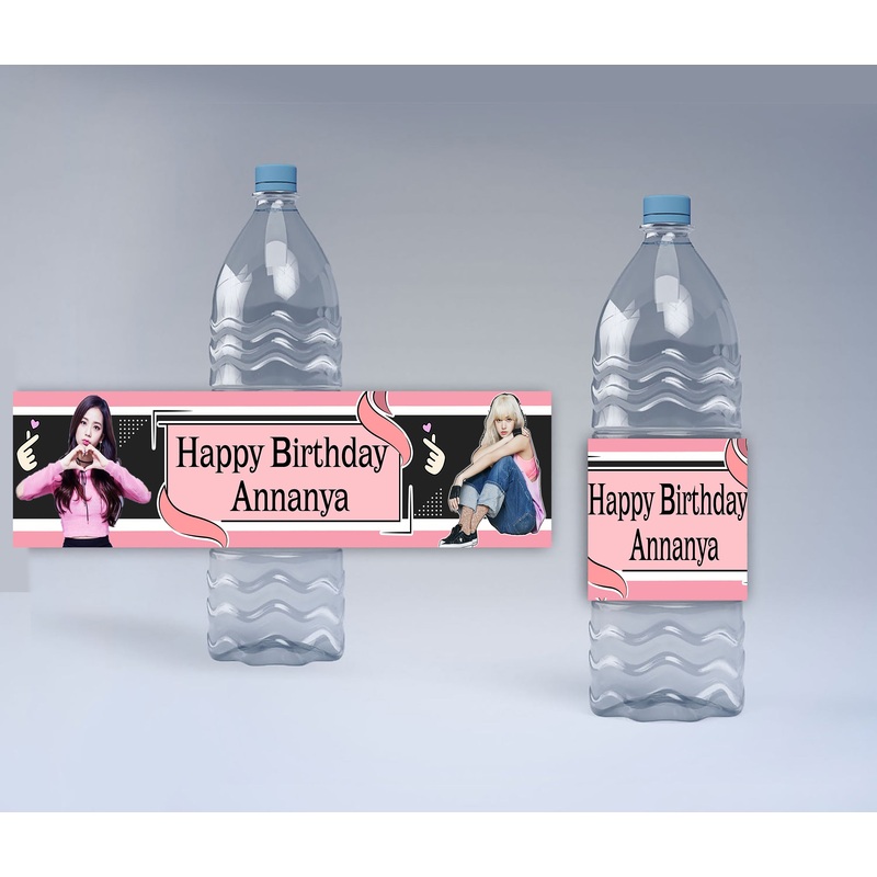 Black Pink Theme Water Bottle Labels