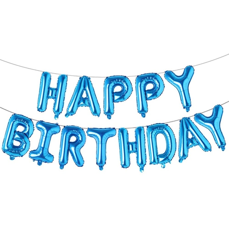 Blue Happy Birthday Foil Letter Mylar 16 Inch Large Aluminum Balloon Banner For Kids And Adults Party Decorations