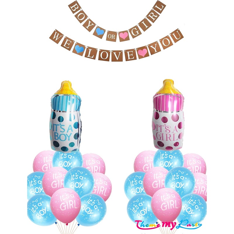 Boy Or Girl We Love You  23 pcs Baby Shower Decoration Combo for Banner and Metallic Blue, Pink Balloons with foil Balloons (Baby Shower)