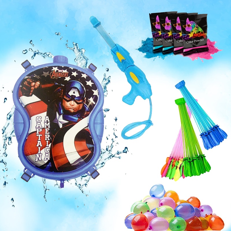 Holi Party Combo-Captain America Water Gun ,Water Balloons, Gulal and Props