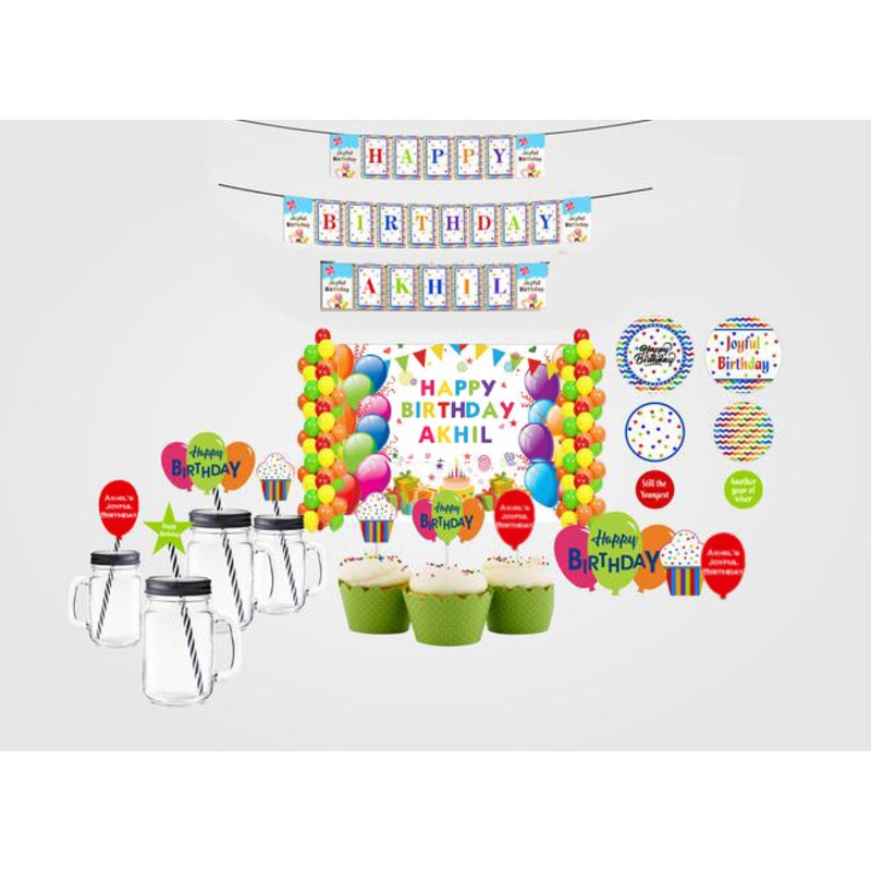 Joyful Theme Complete Party Kit with Backdrop & Decorations