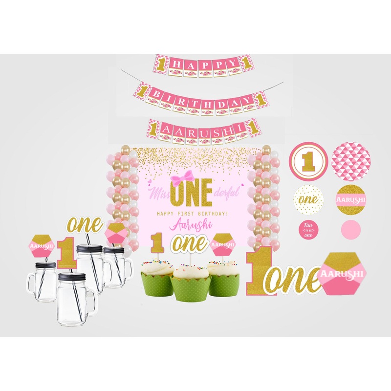 One is Fun First Birthday Complete Party Kit with Backdrop & Decorations