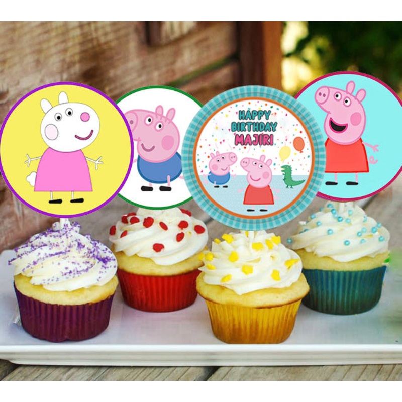 Peppa Pig Theme Birthday Party Cupcake Toppers for Decoration