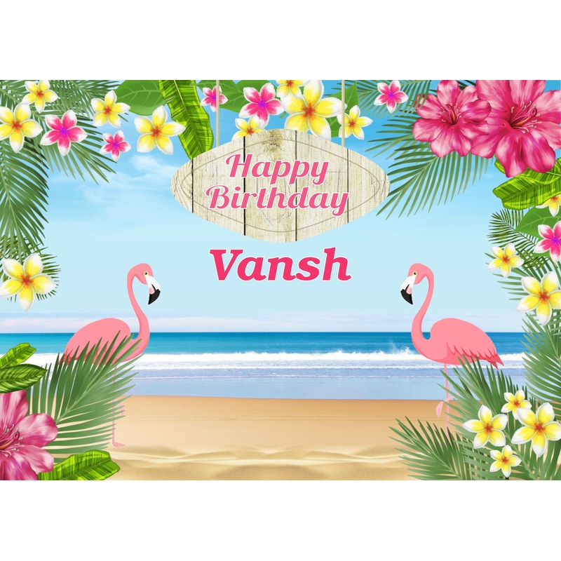 Personalize Flamingo Birthday Backdrop Banner