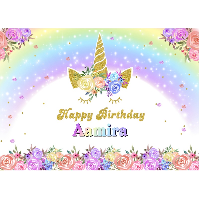 Personalize Unicorn Birthday Party Backdrop Banner