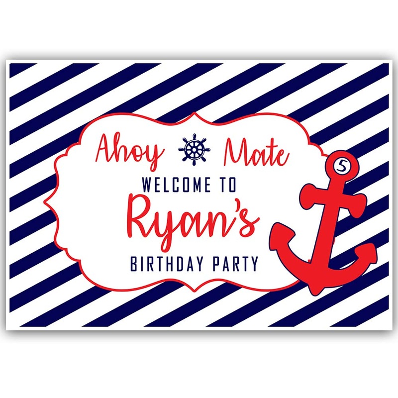 Personalized Nautical Ahoy Birthday Photo Party Backdrop