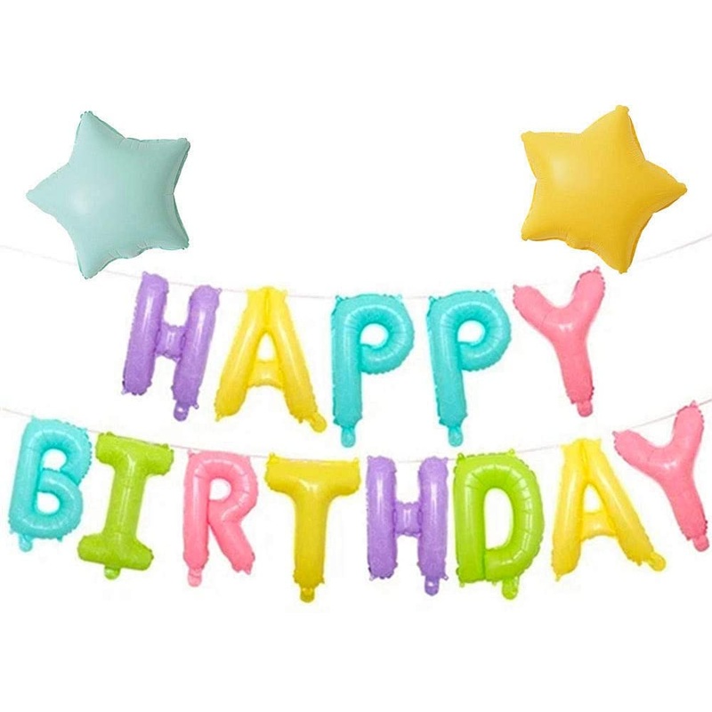 Rainbow Happy Birthday Balloons Banner Self Inflated 16 inch Birthday Alphabets Letters Foil & 2 Pack Large 18 Inch Stars Ballloons for Kids Birthday Party Decorations Supplies