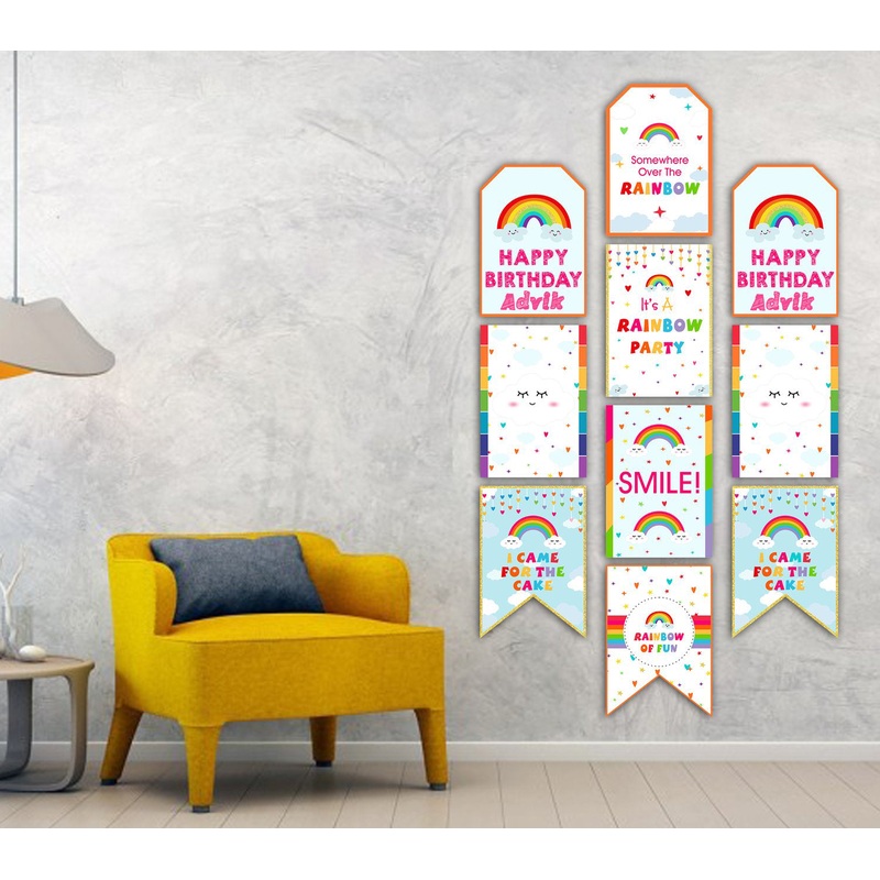 Rainbow  Theme Birthday Party Paper Door Banner for Wall Decoration