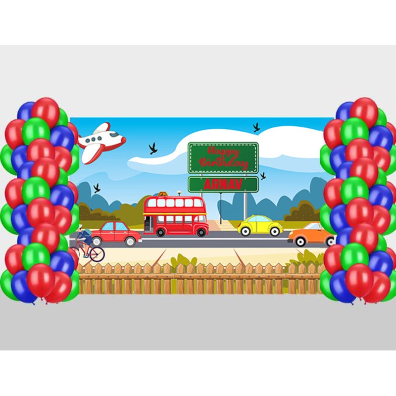 Transport Theme Decoration Kit With Backdrop And Balloons