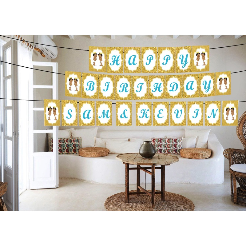 Twin Boys Happy Birthday Banner Decoration