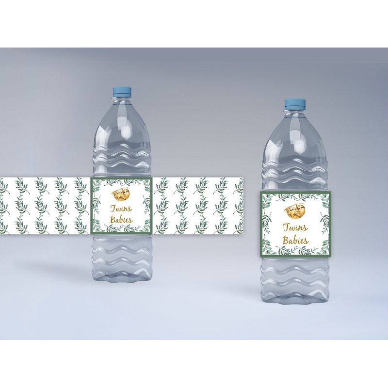 Twins Baby Birthday Party Water Bottle Labels