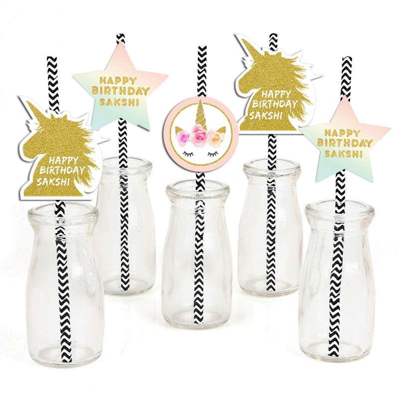Unicorn Theme Birthday Party Paper Decorative Straws