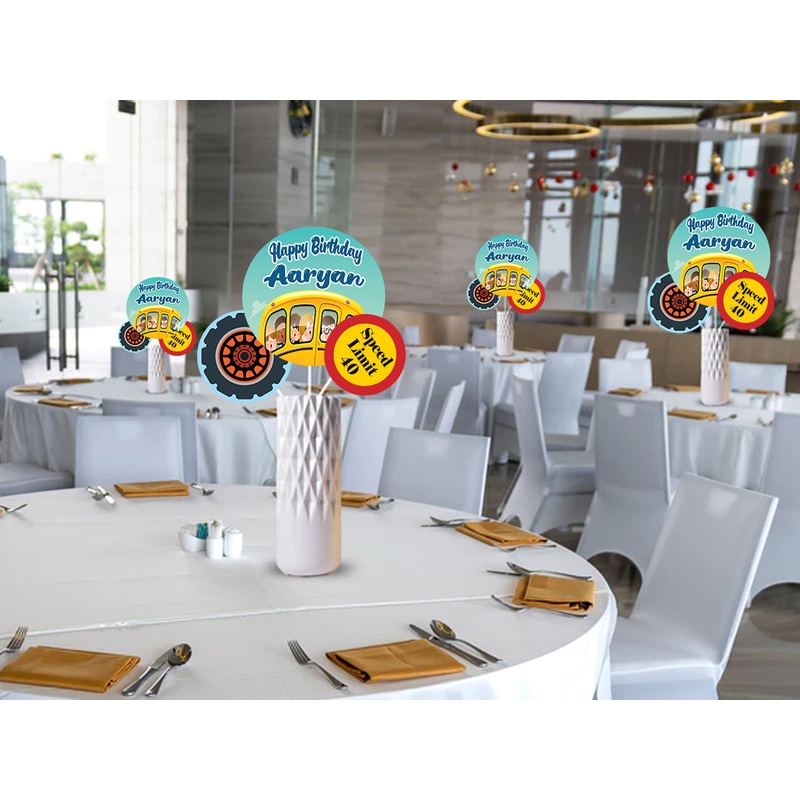 Wheels on the Bus Theme Birthday Party Table Toppers for Decoration