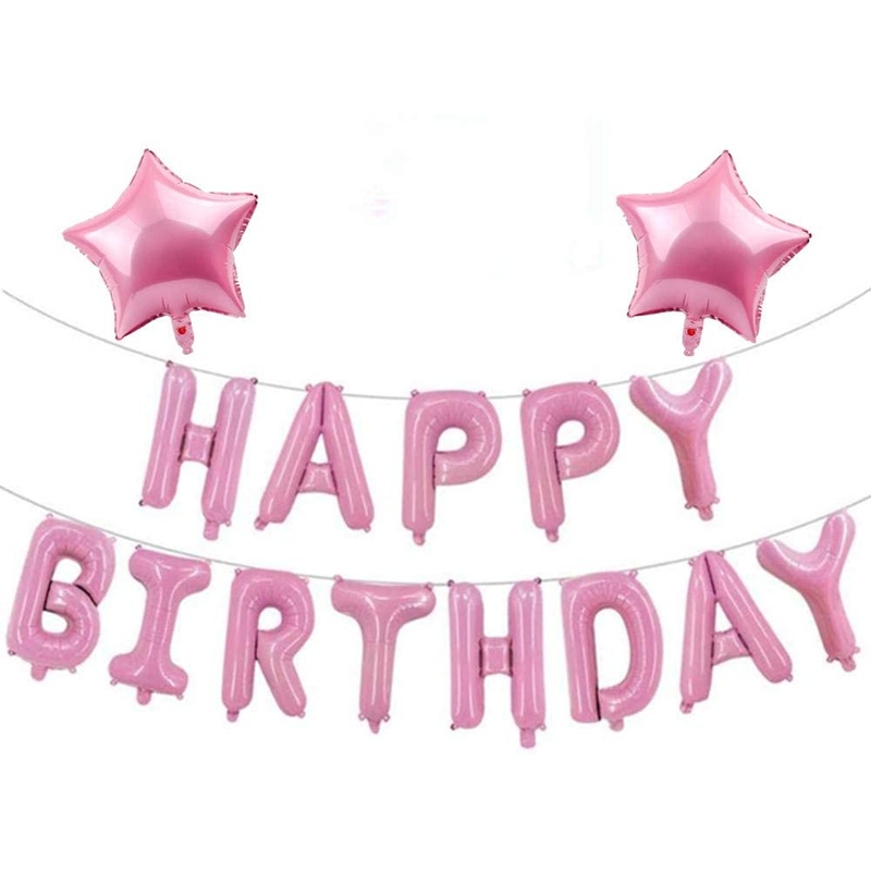 Baby Pink Happy Birthday Balloon Banners , Alphabet Balloons Banner for Baby Girls Birthday Party Decoration Teen Girls Women