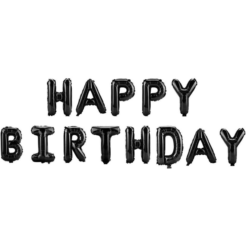 Black Happy Birthday Foil Mylar 16 Inch Large Aluminum Balloon Banner For Kids And Adults Party Decorations