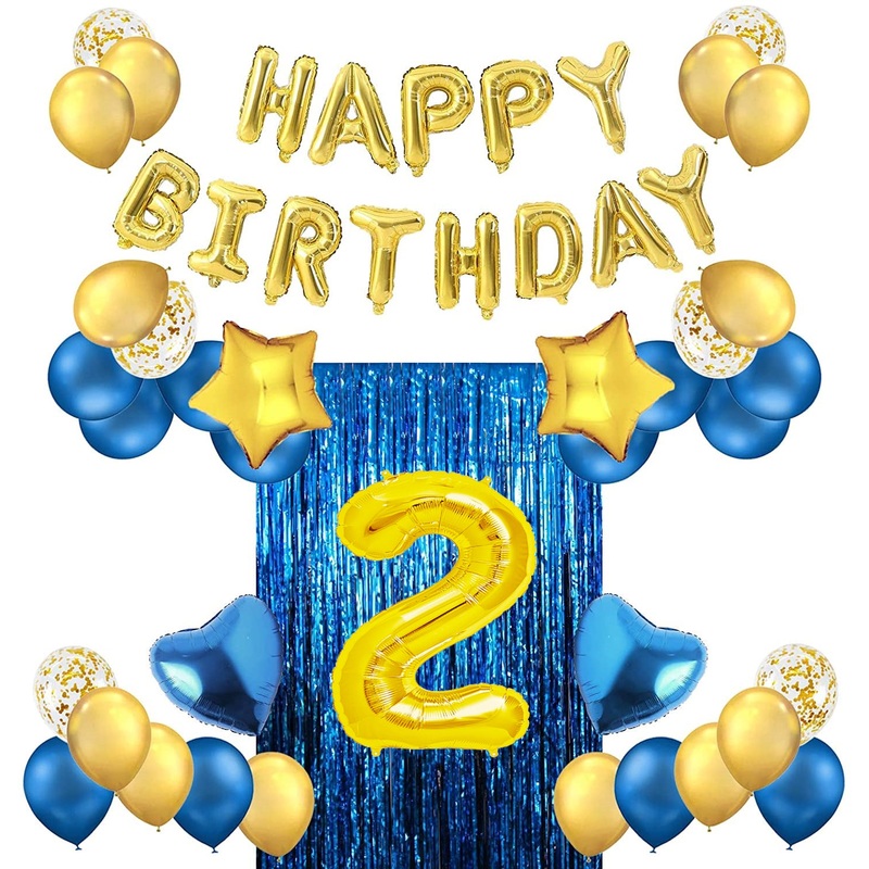 Blue And Gold Birthday Banner Decorations Combo