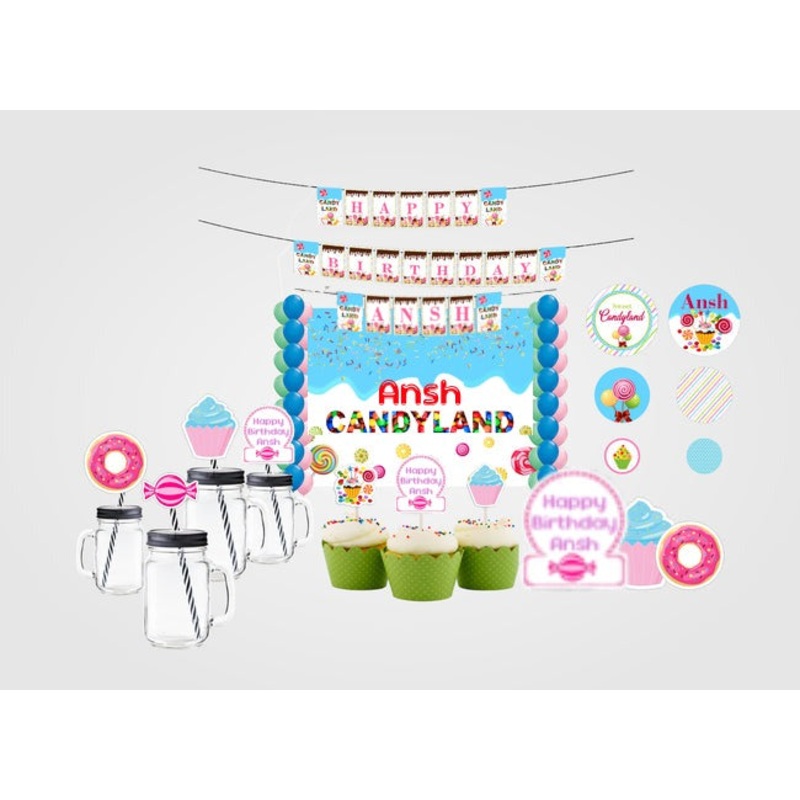 Candyland Theme Birthday Party Complete Party Kit with Backdrop & Decorations