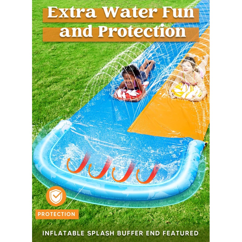 JOYIN 22.5ft Water Slides and 2 Bodyboards, Lawn Water Slide Summer Slip Waterslides Water Toy with Build in Sprinkler for Backyard Outdoor Water Fun for Kids