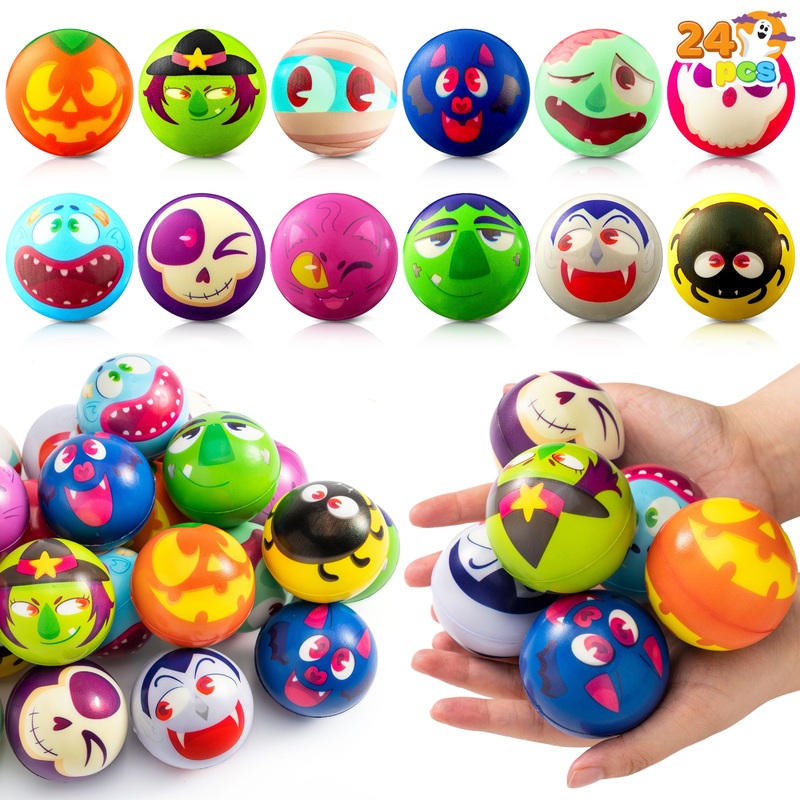 JOYIN 24 Pcs Halloween Stress Balls for Kids,Halloween Funny Stress Balls Fidget Toys Bulk,Halloween Squishy Toys,Halloween Party Favor