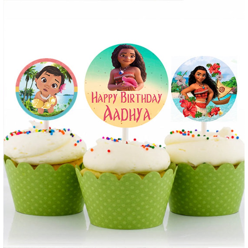 Moana Theme Birthday Party Cupcake Toppers