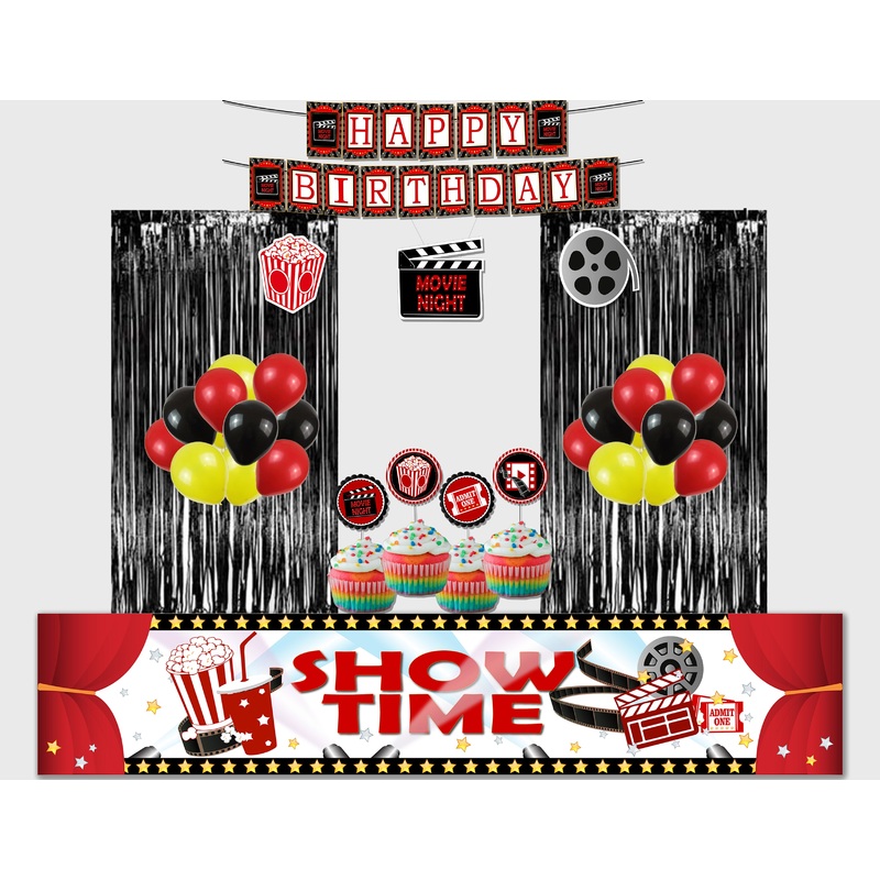 Movie Night Theme Combo Kit for Decoration with Foil Curtain