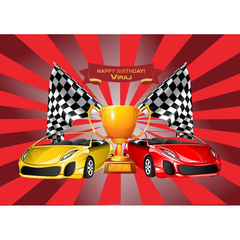 Personalize Racing Car Birthday Backdrop Banner