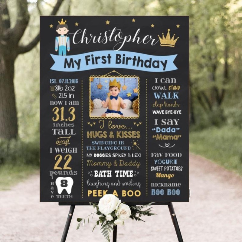 Prince Theme Customized Chalkboard Milestone Board for Kids Birthday Party