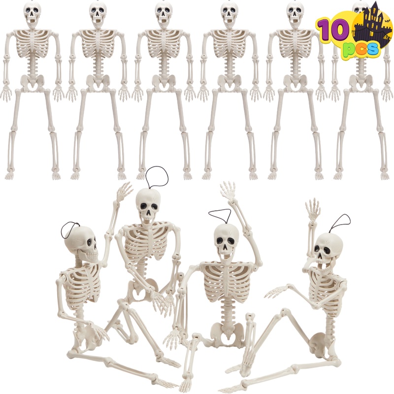 SYNCFUN 10 Pcs Skeleton Halloween Decorations,16 Inch Full Body Poseable Skeleton with Movable Joints for Halloween Indoor Outdoor Party,Graveyard,Haunted House Accessories