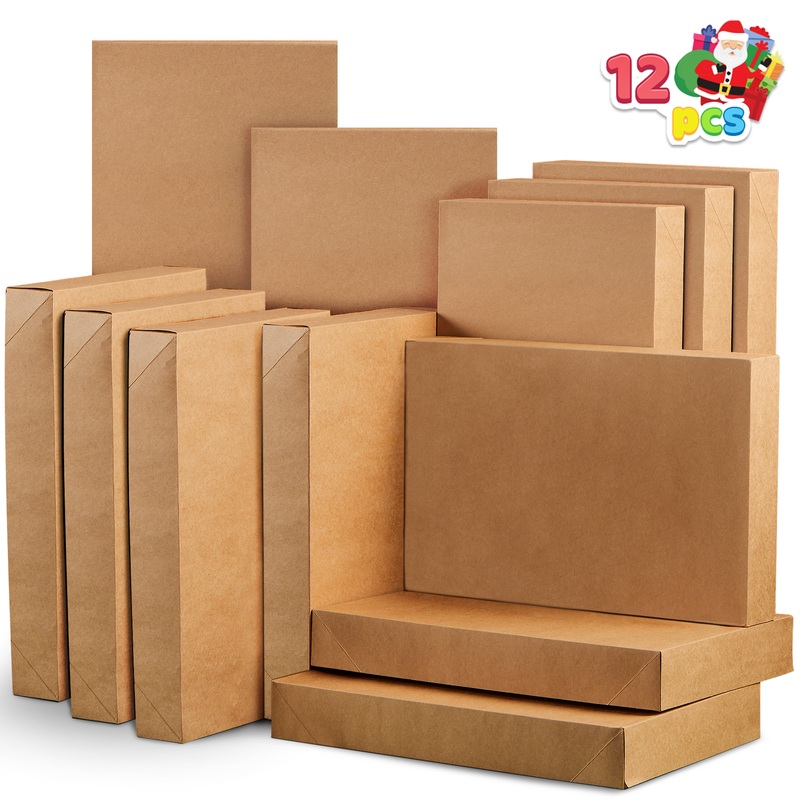 SYNCFUN 12 Pcs Brown Large Gift Boxes Cardboard Shirt Boxes with Lids for Sweaters, Robes for Christmas, Holiday, Xmas, Father's Day, Birthdays Gift Wrapping, School Classrooms Party Favors Supplies