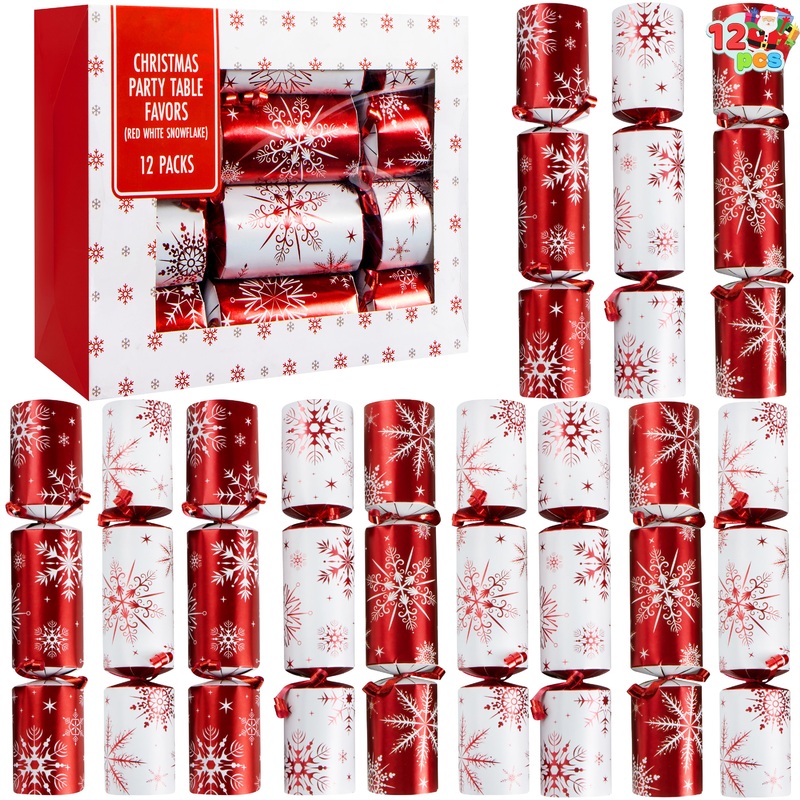 SYNCFUN 12 Pcs Christmas Crackers Party Favor Non-Snap Red & White Snowflake Design Party Table Favors with Holiday Party Favor Supplies for Kids and Adults, Christmas Parties, Dinners and Holidays