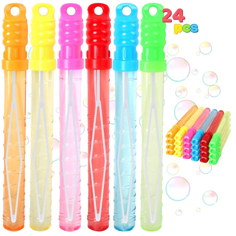 Syncfun 24 Pack 10" mid Bubble Wands with 6 Colors, Summer Toys for Party Favors Kids, Outdoor/Indoor Play Toys Easter Valentines Birthday Games (3 OZ)