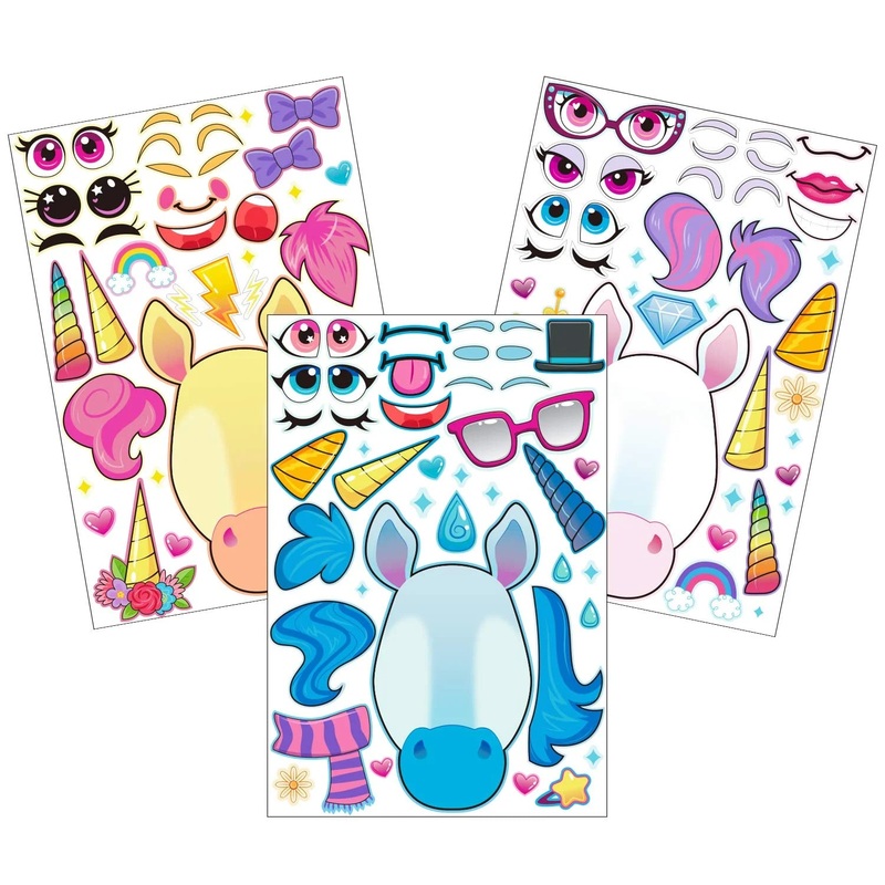 SYNCFUN 36 Pcs Unicorn Stickers for Kids Make-a-Face Sticker Sheets 9.8"x6.7" Make Your Own Animal Mix and Match Stickers, Birthday Holiday Party Favor Craft Gifts for Girls & Boys