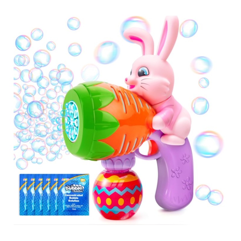 SYNCFUN Bubble Gun Light Up Bunny Easter Toys for Kids Ages 3-8, Rabbit Bubble Machine with 6 Bubble Refill Solution, Outdoor Play