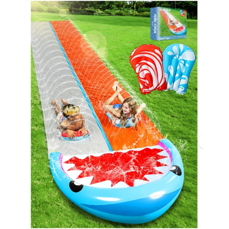 Syncfun Water Slides with 2 Inflatable Boards, 22.5ft Backyard Outdoor Lawn Slip Waterslide with Sprinklers Summer Toy, Shark